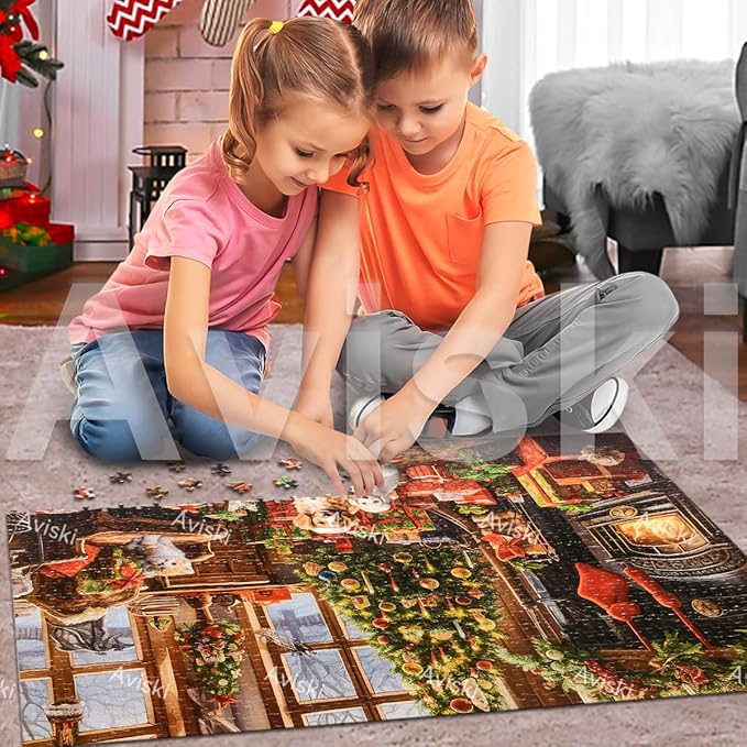 Christmas Jigsaw with 1:1 Reference Poster, 27.5 x 19.7 inches, Holiday Puzzles for Adults and Kids - 1000 Pieces Puzzles, Educational Games Gift for Elders Children Family, Friends (Fireplace)