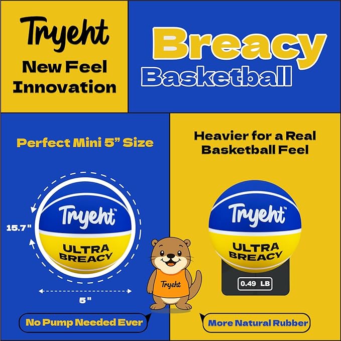 Mini Basketball, 5-Inch Self-Inflating Rubber Ball – No Pump Needed, High-Bounce Breacy Ball for Indoor Mini Hoop & Outdoor Play