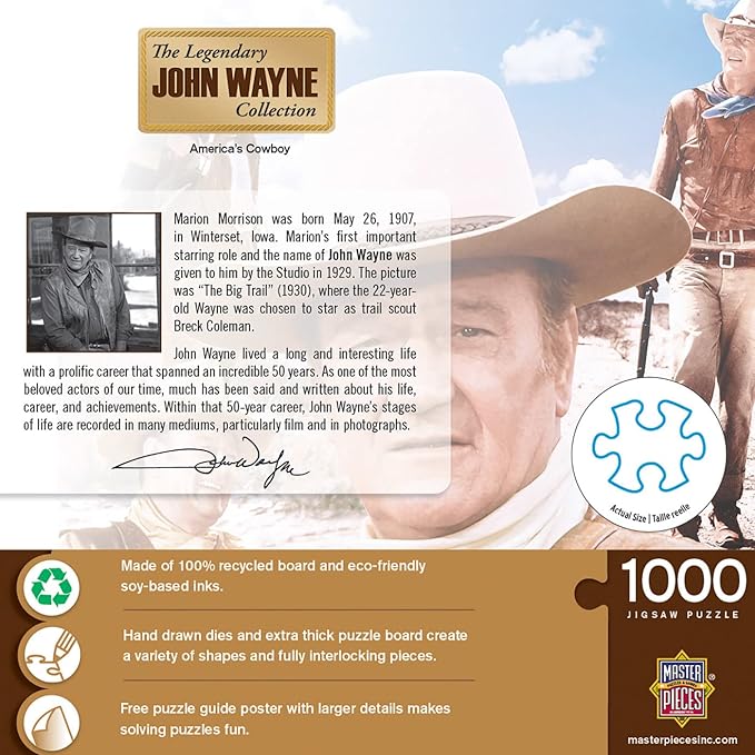 Masterpieces 1000 Piece John Wayne Jigsaw Puzzle For Adults, Family, Or Kids - America's Cowboy - 19.25"x26.75"