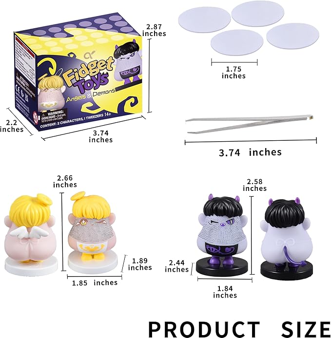 2PCS Angels and Demons Hair Plucking Fidget Toys,Shaking Bobblehead Dashboard Decor Car Accessories,Stress Relief Picking Toys as 14+Adults Halloween Party Favors Valentines Christmas Novelty Gift