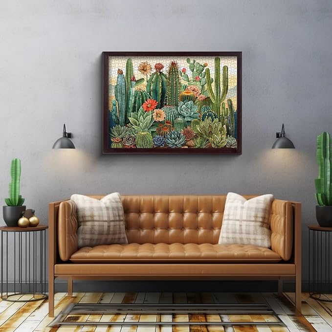 Vintage Cactus Plant Puzzles for Adults 1000 Pieces and up, PICKFORU Retro Succulents Puzzles as Home Decor, Flower Puzzle for Plant Lovers