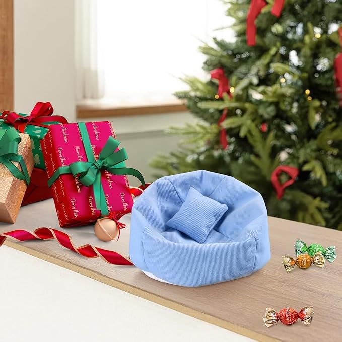 Doll Car Seat Compatible with Labubu, Handmade Bean Bag Chair for 5.9-6.7 inch Doll, Anti-Slip Bottom, Cute Doll Accessories for Display, Fans&Collectors Gifts, Durable Corduroy Fabric (Sky Blue)