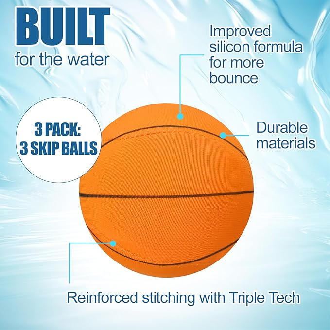 3 Pcs Water Skipping Balls Water Bouncing Ball 2.2 Inch Bounce Beach Ball Pool Accessories Gift for Outdoor Games Swimming Activities