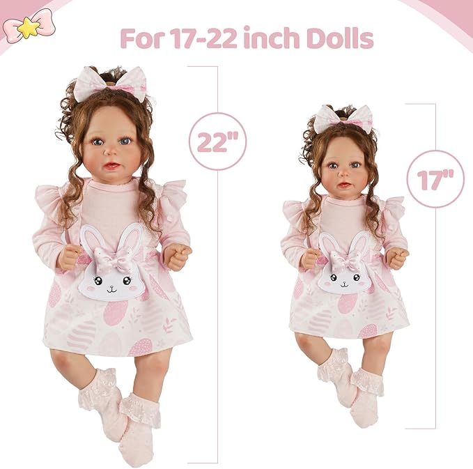BABESIDE Easter 4 Pcs Reborn Baby Doll Clothes and Accessories for 17-20 Inch Baby Dolls, Easter Pink Bunny Dolls' Clothes Set with Headband (Doll NOT Included)
