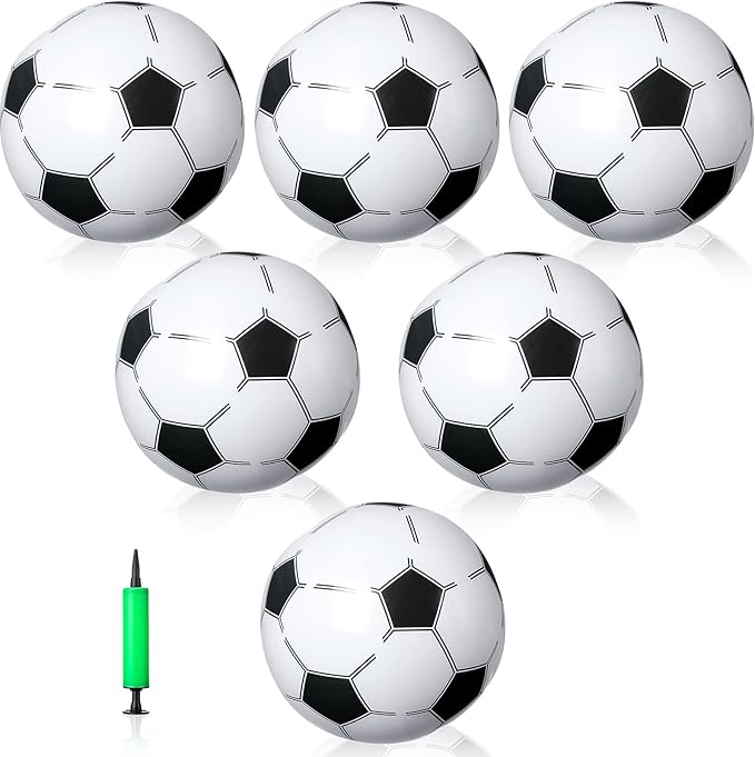Zhanmai 6 Pack Inflatable Soccer 16 Inch Blow up Beach Ball Large Sport Pool Ball with Pump for Adults Teens Gift Summer Outdoor Party Decorations