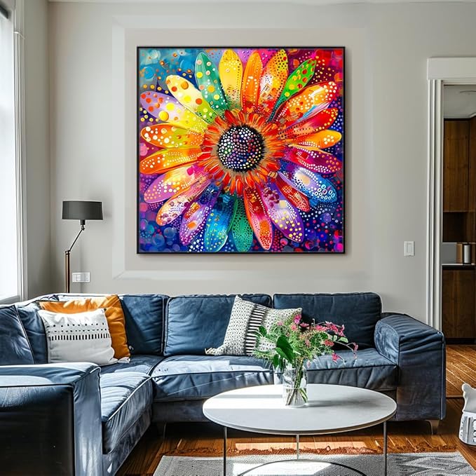 Bgraamiens Puzzle-Colorful Rainbow Pointillisme Gerbera Flower Jigsaw Puzzle 1000 Pieces Puzzles for Adults,Flower Artwork for Adults,Color Challenging Puzzle