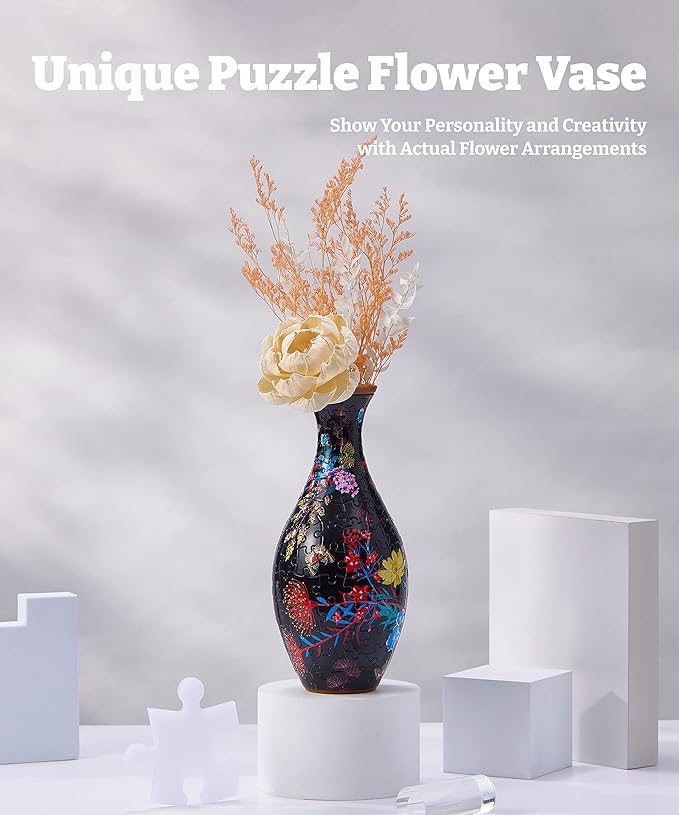 Pintoo 3D Puzzle Vase Unique Flower Vase Made by 160 Curved Plastic Puzzle Pieces House Warming Gift for Flower Arrangements and Home Decoration, for Mom [S1031] (Classic, Elegant Floral Print)
