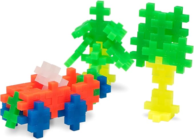 PLUS PLUS 240 Piece Interlocking Building Blocks for Kids, Open Ended Connecting Toys, STEM Bin Mini Manipulatives - Neon Mix Play Tube & Baseplate