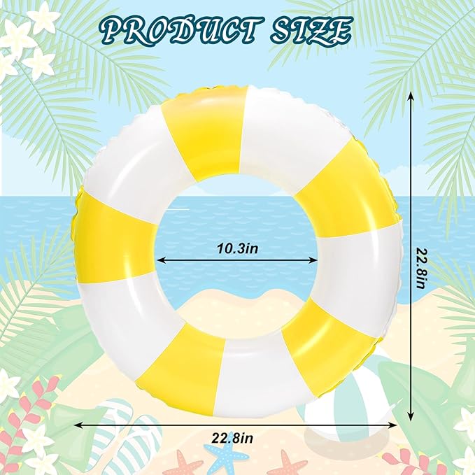 Whaline 4Pcs Inflatable Swimming Float Toy Striped Swim Ring Fun Print Pool Lounger Tube for Summer Swimming Beach Party
