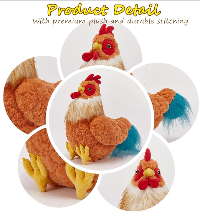 Tezituor Giant Easter Chicken Stuffed Animal, Cuddly Realistic Big Chicken Plush Toy, Large Rooster Stuffed Animals,18 Inch Soft Rooster Stuffy Farm Chick Plushie Kids Girls Boys Christmas Birthday