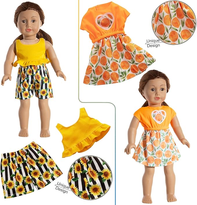 American 18 Inch Doll Clothes - 18 Inch Doll Clothes Accessories Fit American Dolls, 7 Set American Doll Outfits Dress, 18" American Doll Clothes and Accessories with Hat (Not Include The Doll)