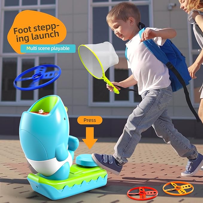 12 PCS Flying Disc Launcher Outdoor Indoor Game Toys Gifts for 3 4 5 6 7 Year Old Boys Kids, Outdoor Outside Game Toys for Boys Girls Ages 3-5 4-8, Ideal 3 4 5 6 Year Old Birthday Gifts