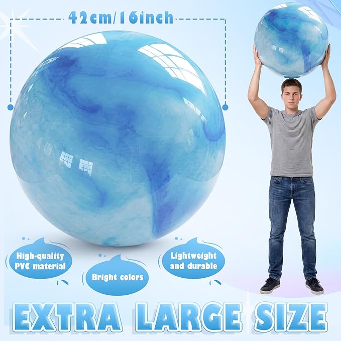 Lewtemi 16 Inch Jumbo Inflatable Playground Ball Marbleized Giant Large Rubber Kickball Four Square Bouncy Balls Giant Beach Dodgeball for Swimming Pool Sports Activities