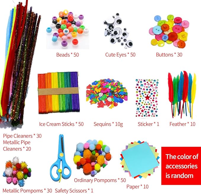 Klanata Comprehensive DIY Art and Crafts Supplies Kit for Educational Activities - Multi Component Handmade Material Set for Kindergarten Students and Classroom Projects - Art Supply