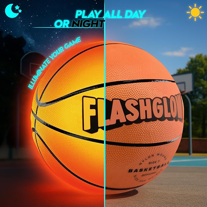 Light Up LED Basketball For Teen Boys: Cool Nighttime Ball Game Gifts For Birthday Christmas Easter – Glow In The Dark Sports Toy – Size 7 Outdoor Rubber Ball For Boys Girls Ages 8 9 10 11 12 13 14 15