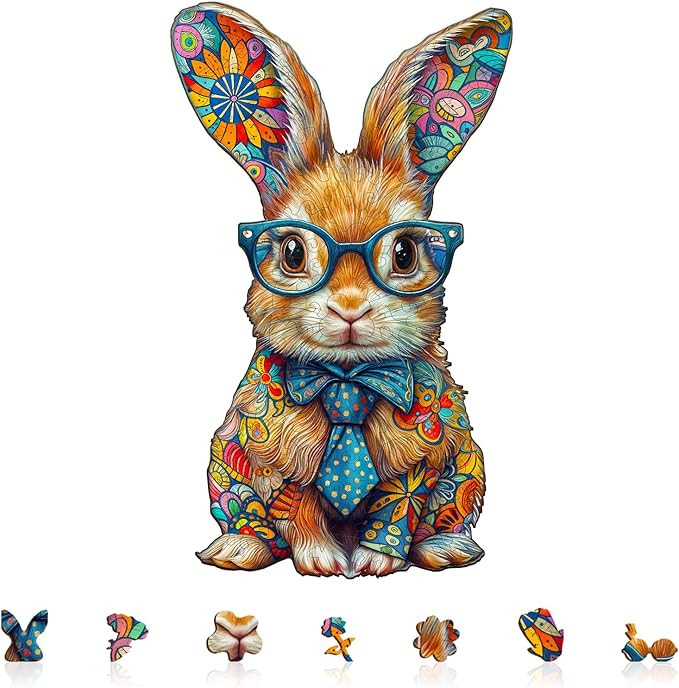 Wooden Puzzles for Adults - Colorful Bunny Wood Puzzles Adult - Unique Animal Shape Wooden Jigsaw Puzzles for Adults - Birthday Gifts for Puzzle Lovers, Family (11.4 * 6.8in - 200 Pieces)