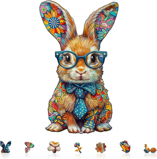Wooden Puzzles for Adults - Colorful Bunny Wood Puzzles Adult - Unique Animal Shape Wooden Jigsaw Puzzles for Adults - Birthday Gifts for Puzzle Lovers, Family (11.4 * 6.8in - 200 Pieces)