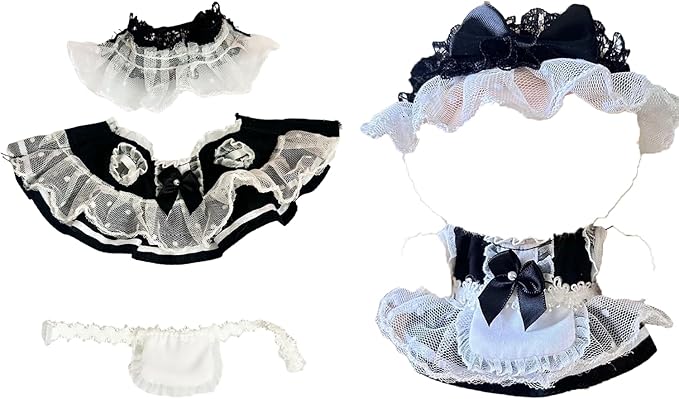 Gothic Maid Outfit for 17cm Dolls - 3-Piece Black Lace Dress Set with Bonnet & Apron, Classic Lolita Costume Compatible with Vinyl Face Pendant (No Doll)(Style B)