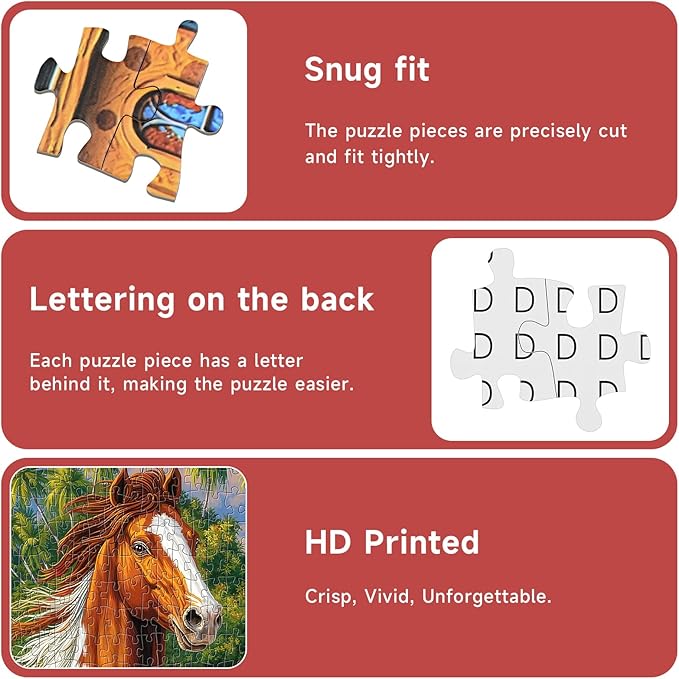 Tropical Beach Running Horse 1000 Piece Puzzle for Adults - Majestic Equine Art, Poster & Lettered Back, 22.8" Square HD, Gift for Horse & Nature Lovers