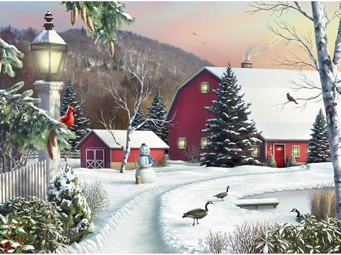 Bits and Pieces – 300 Piece Jigsaw Puzzle for Adults – in The Still Light of Dawn - Snowy Barn with Birds, Winter Landscape - Jigsaw Puzzles by Artist Alan Giana, Completed Puzzle Size: 18" x 24"