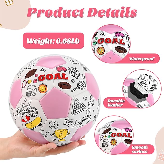 Size 4 Color Your Own Soccer Ball Pink DIY Custom Craft Kit with Pump 12 Markers Personalized Youth Toddler Training Paint Your Own Toy Creative Gift for Kids (Pink Soccer Ball, 4)