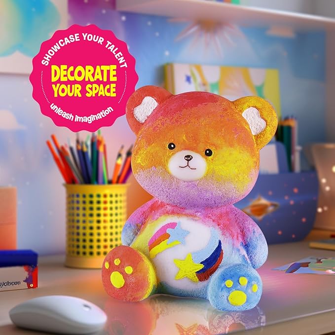Paint Your Own Bear Lamp Kit, Art Supplies Bear Painting Kit for Kids 6-12, Arts and Crafts for Kids Ages 8-12, Bear Toy Girls Boys Birthday Easter Gifts for Kids Ages 3 4 5 6 7 8 9 10 11 12+