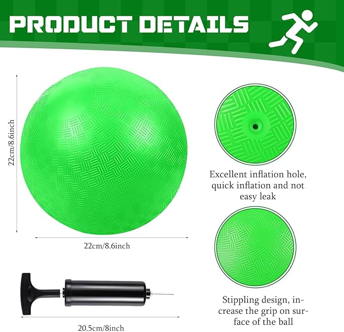 Huaerle 18 Pcs Sports Kickball Set Includes 2 Playground Ball with Air Pump 4 Rubber Throw Down Bases 10 Foul Line Cones and a Flip Scoreboard for Boys Girls Adults Playground School Backyard
