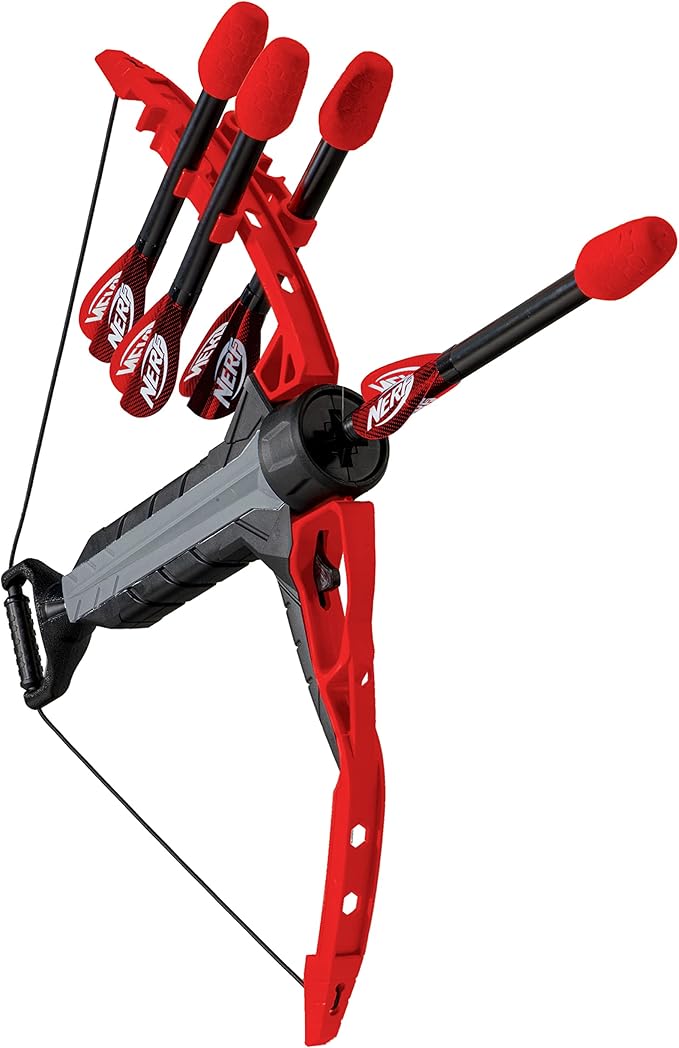 NERF Rip Rocket Kids Toy Bow + Arrow Set - Rip Rocket Blaster Soft Foam Bow + Arrow Set - Indoor + Outdoor Play - Plastic Bow and (4) Foam Tip Arrows - Air Powered
