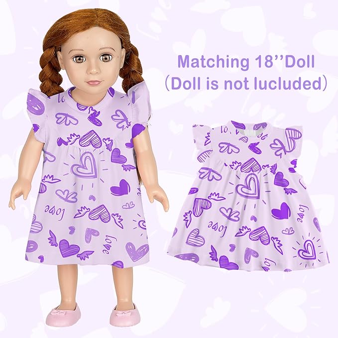 ICOSY Matching Doll & Girls Nightgowns Clothes Girls Pajamas Sleepwear Outfit for Kids and 18" Girl Doll