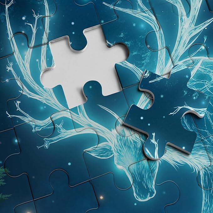 Fantasy Glowing Deer Puzzles for Adults 1000 Pieces Nature, Magic Animal Forest Art Jigsaw Puzzles, Pretty Wildlife Plant Tree of Life Reindeer Impossible Puzzle