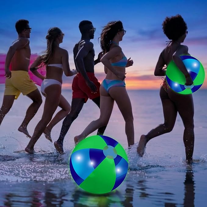 12 Pcs Light up Beach Balls 16'' Jumbo Pool LED Balls Glow in The Dark Neon Giant Inflatable for Summer Hawaiian Tropical Theme Beach Party Decor Water Accessory (Green)