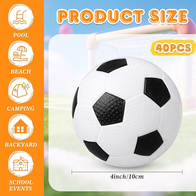 Civaner 40 Pcs Mini Soccer Basketball for Kids 4 Inch Inflatable Rubber Small Basketballs Gifts Toddlers Bouncy Toys Balls for Sports Beach Pool Theme Party Favor(Soccer Style)