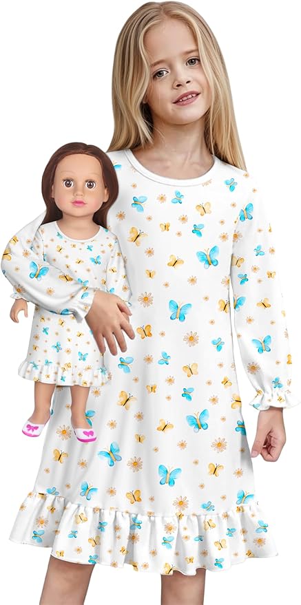 LQSZ Doll and Girl Matching Nightgown Outfit Pajamas Nightie Nightgown for Girls and Dolls Clothes