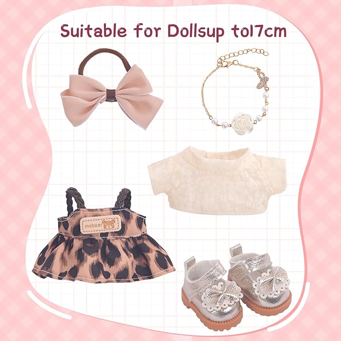 Used for Labubu Doll Outfit Clothes Designer Set,Compatible with Labubu Clothe Accessories for Doll (Brown - Leopard Print Dress)