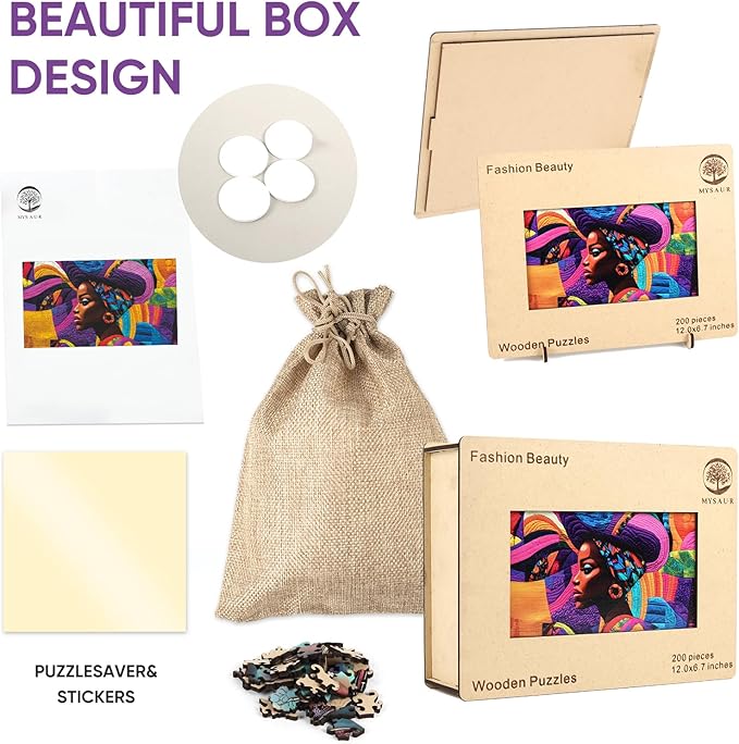 MYS A·U·R Fashion Beauty Puzzles for Adults, Fine Art 200 Pieces Wooden Puzzles Collection Toy Jigsaw Puzzles Birthday Gifts Family Game 12"*6.7"