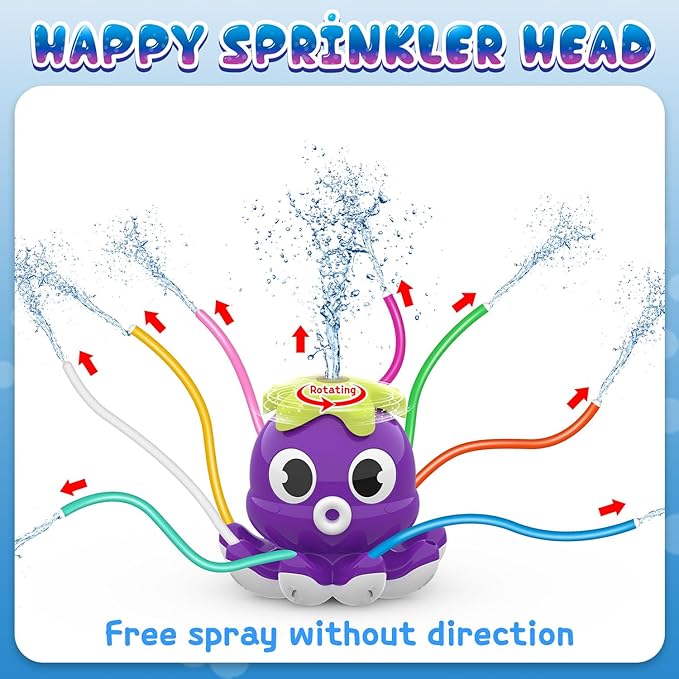 Outdoor Water Spray Sprinkler for Kids and Toddlers, Summer Outside Toys Backyard Games with 8 Wiggle Tubes, Attaches to Garden Hose Splashing Fun Toys for 3 4 5 6 7 8 Year Old Boys Girls Gifts
