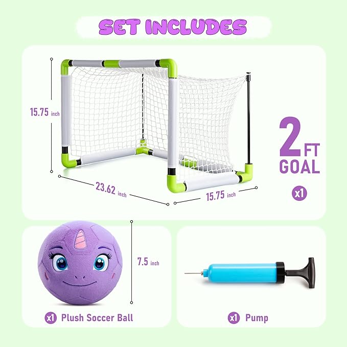 Toddler Toy Soccer Goals for Backyard Indoor with Soft Plush Unicorn Ball, Mini Soccer Nets and Ball Set for Kids(Pump Include)