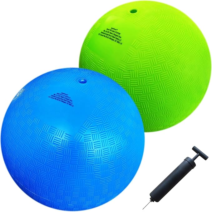 AppleRound 10-inch Dodgeball Playground Balls, Pack of 2 Balls with Pump, Official Size for Dodge Ball, Handball, Camps and Schools, Blue & Green