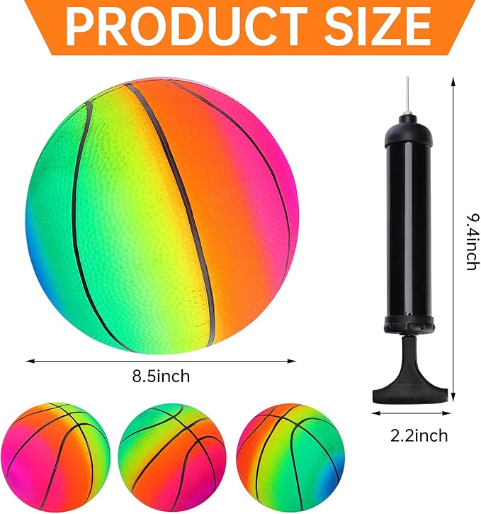 Visen 4Pcs Rainbow Playground Balls for Kids&Adults with 1 Hand Pump,8.5Inch Colorful Rubber Bouncy Balls,Inflatable Multi Colors Kick Balls Handball,Durable Indoor&Outdoor Play Toys