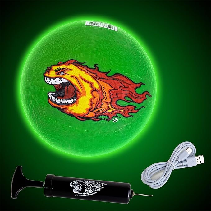 FIREBOMB LED Rubber Ball- Rechargeable Light-Up Ball for Dodgeball, Kickball, Handball, Four Squrae, Playground Nighttime Fun Glowing Sports Ball for All Ages