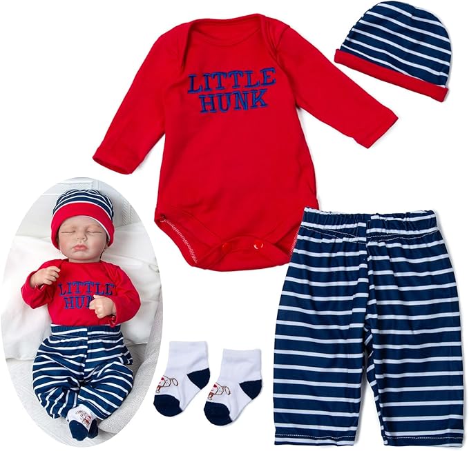 4 Pcs Reborn Baby Doll Clothes Set for 17-22 Inch Girl and Boy Newborn Dolls, Reborn Baby Outfit Accessories with Hat and Socks Cute Red Clothes Suit