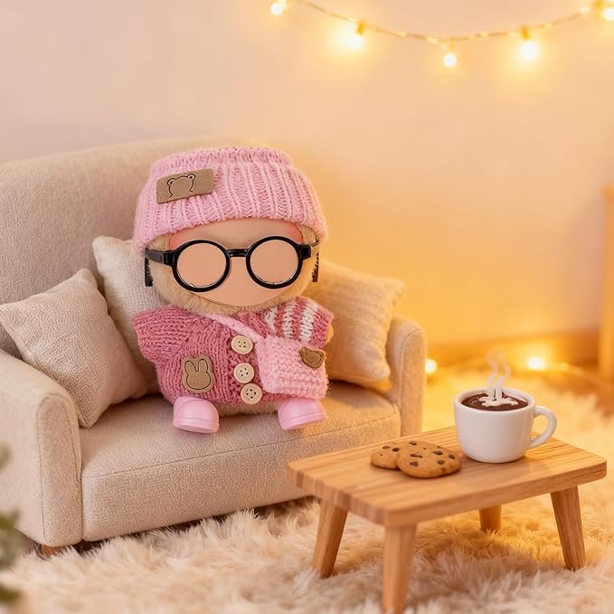 Ezcora Knitting Outfit Set for 17cm Dolls, 4 Cozy Sweaters with Hats, Shoes, Glasses Bags, 6.7-Inch Doll Accessories, Gift Idea, (No Dolls)