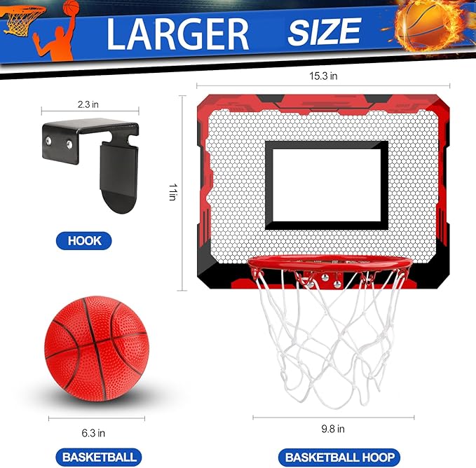Indoor Mini Basketball Hoop Set Gift for Kids Adults, Upgrade Over Door Hoop with 4 Rubber 6" Balls, Wall Mount Hoop for Bedroom Yard, Christmas Stocking Stuffer Gift for Boys Teen