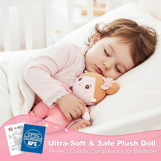 OUOZZZ Soft Baby Doll 10" - First Birthday Toys for 1 Year Old Girl, Ideal 1 Year Old Girl Gifts & Baby Girl Gifts, Snuggle Buddy for Infants Pink Bow