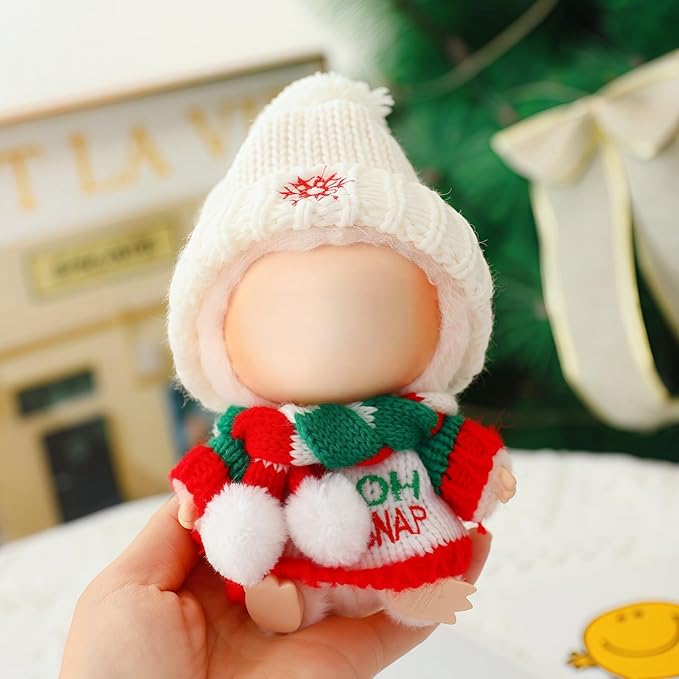 Christmas Clothes for Lu bubu 17cm Dolls(No Doll) Accessories,, Stylish Kawaii Festive Christmas Sweater Scarf Outfit Set 3 Pieces Suitable for 17cm Doll , Xmas Doll Clothing Set Replacement