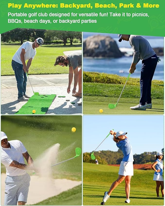 ASONA Green Golf Yard Game Clubs Set for Adults Perfect for Outdoor Backyard Beach Lawn and Social Fun, 36” Standard Length Size with Plastic Oversized Club Head for Birthday or Father’s Day