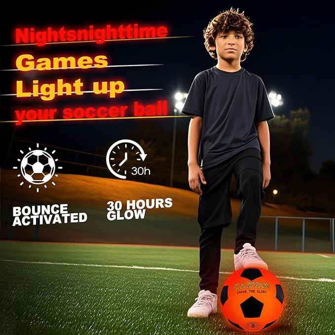 Glow in The Dark Soccer Ball, Rechargeable Light up Soccer Toys, Birthday Gift for Boys and Girls 8-12, Cool Toys for Kids Outdoor Night Activity - Size 5