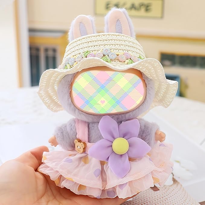 Clothes for Lu bubu 17cm Dolls Accessories (No Doll), Kawaii Hat Skirt Outfit Set 3 Pieces for 17cm Dolls Suit, Stylish Flower Doll Hat Clothing Set Replacement Pink