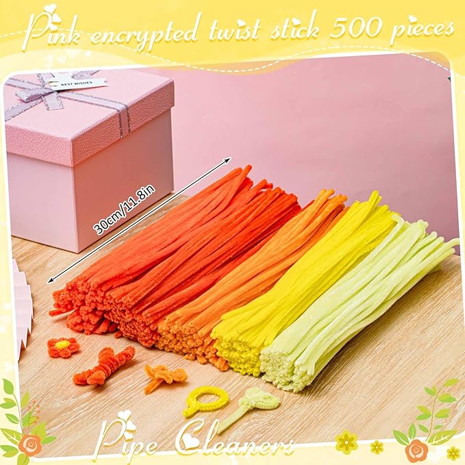 Peryiter 500 Pieces Pipe Cleaners Chenille Stems for Flowers Craft Supplies Bulk Fluffy Fuzzy Sticks for DIY Art Projects Creative Gift Wrapping Party Decorations(Orange,12 Inch)