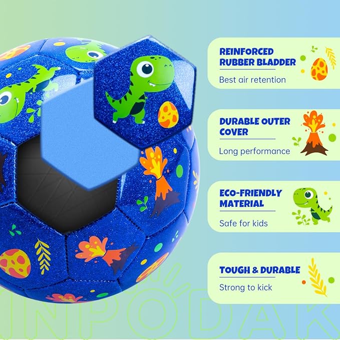 INPODAK Soccer Ball for Toddler Kids 1-3 2-8, Size 2 Size 3 Soccer Ball, Cartoon Dinosaur Unicorn Balls with Pump, Mesh Bag and Gift Box Great Gift for Birthdays